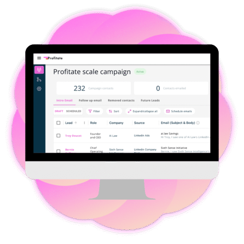 2 AI prospecting platform dashboard showing contact list